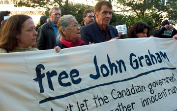 Outside the courthouse, Vancouver, Feb. 21, 2005. Free John Graham